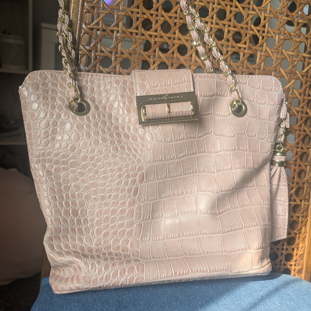 Ivanka Trump Pink Alligator Embossed leather Gold Chain Handbag